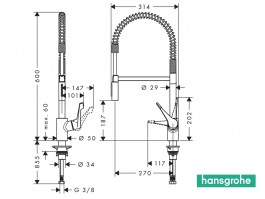 MEDIDAS MONOMANDO COCINA EXTRAIBLE XXL CENTO HANSGROHE